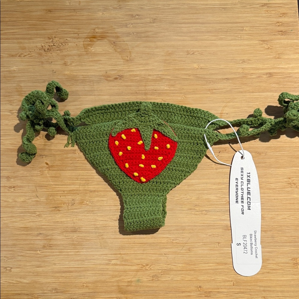 1xBlue Green Crochet Bottoms with Red Strawberry Design